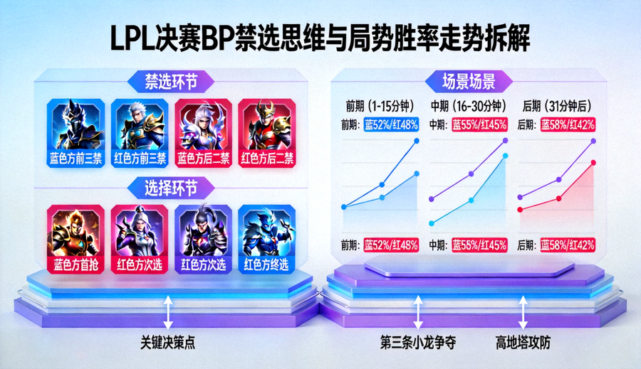 LPL决赛BP禁选思维与局势胜率走势拆解沙盘示意图