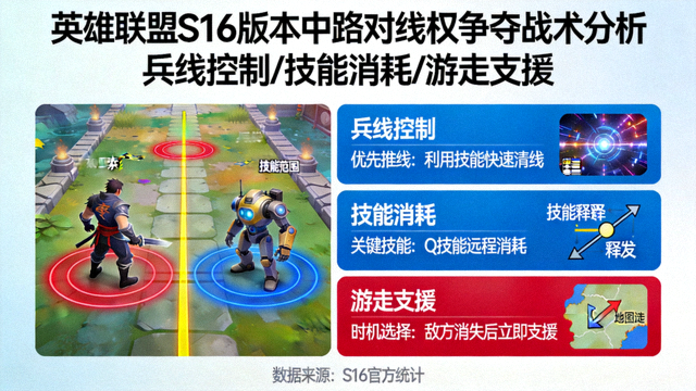 英雄联盟S16版本中路对线权争夺战术分析示意图